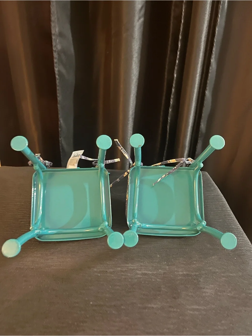 Doll house American Girl Teal Chairs with Navy Floral Cushions
